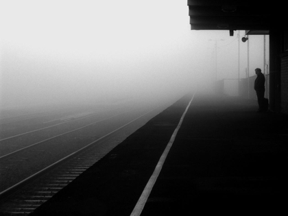 train station in fog